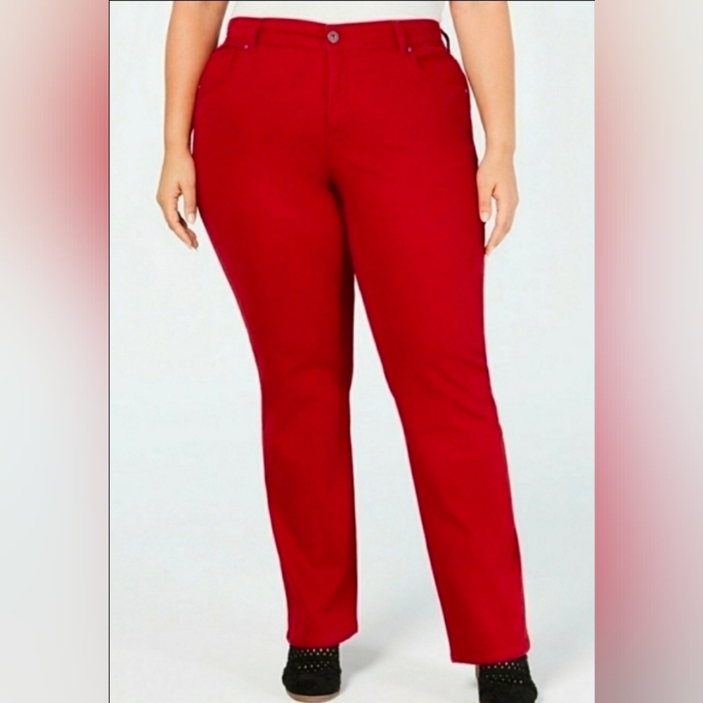 STYLE & CO PLUS SIZE 16 16W‎ PETITE RED PANTS SKINNY HOLIDAYS CHRISTMAS NWT